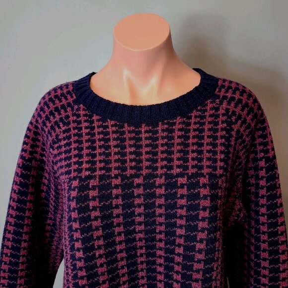 Pendleton Houndstooth Sweater Wool Women Size Small Heritage Old Money Navy Pink - Picture 2 of 8
